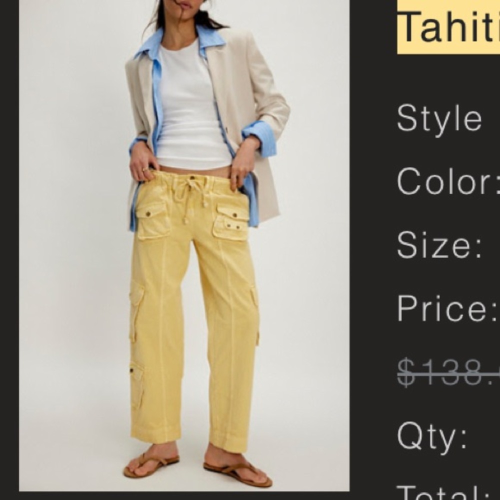 Free People Tahiti Cargo Pants in Jojoba Yellow